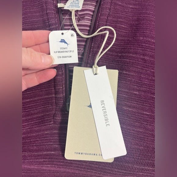 Tommy Bahama Flip Breaker Reversible Half Zip in Sugar Plumb - Picture 7 of 9